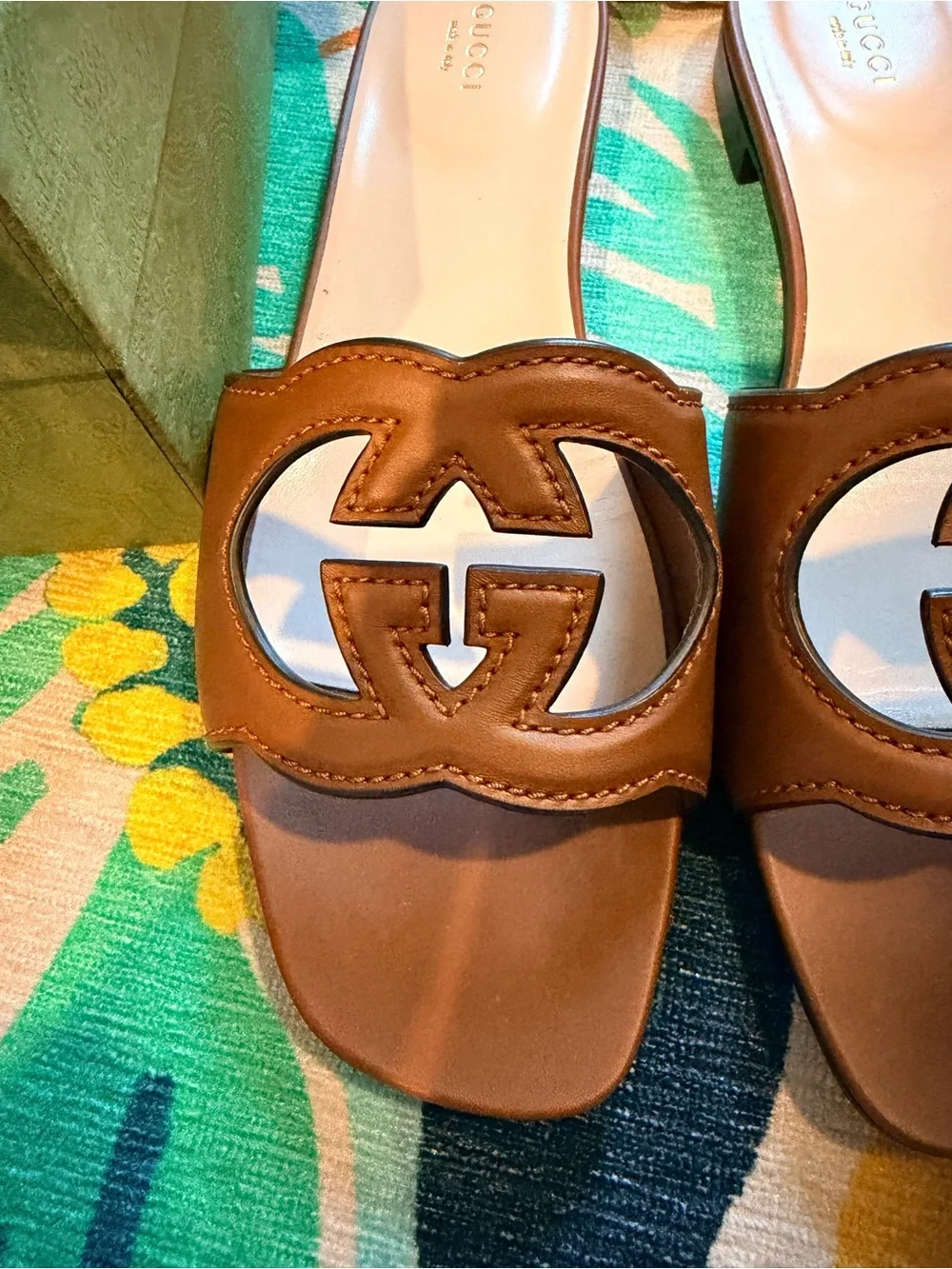 Gucci Brown Leather Sandals with Interlocking G